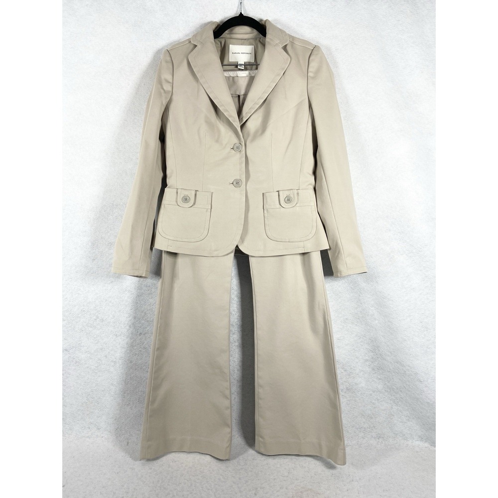 Banana Republic 2PC Pants Suit Women's Blazer Size 8 Pants Size 10 Beige Career